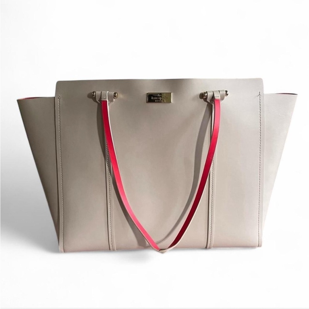 Kate Spade Large Arbour Hill Elodie Leather Tote Bag in Beige and Hot Pink